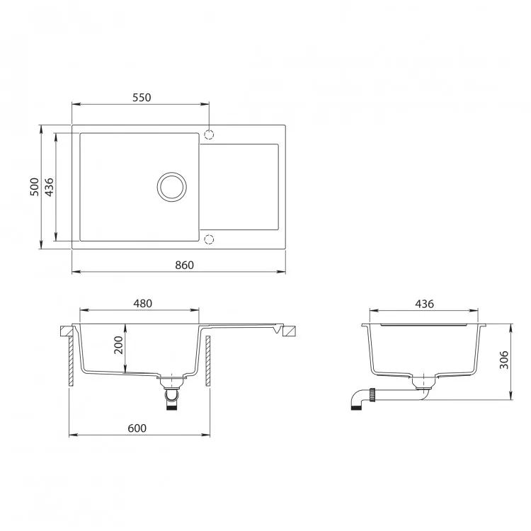 Virtuves izlietne HELIKA TESA PLUS 860x500 mm, SQT104AW-222