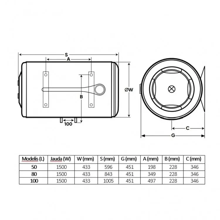 Elektriskais ūdens sildītājs (boileris) Atlantic O PRO+ H-50L horizontāls, 843016