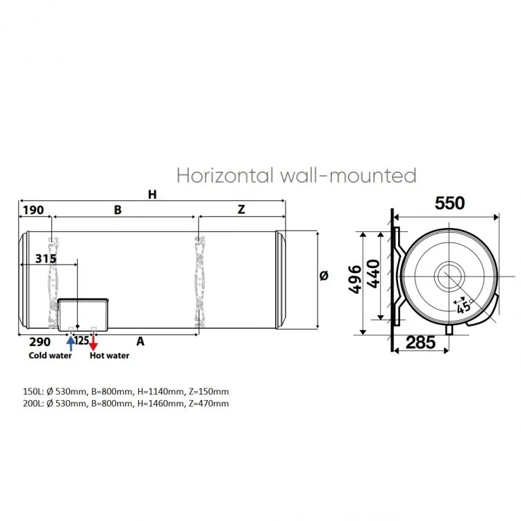 Elektriskais ūdens sildītājs (boileris) Atlantic O PRO+ H-150L horizontāls, 873040