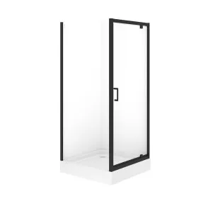 Dušas stūris kvadrātveida Cersanit Brasco SQR Pivot ar paliktni TAKO 90x90 cm, melns matēts