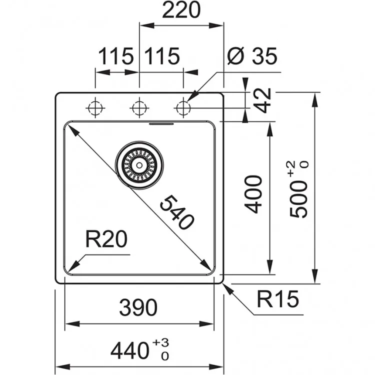 Virtuves izlietne FRANKE MARIS 44x50 cm PushKnob, MRG 610-39 A 114.0658.417