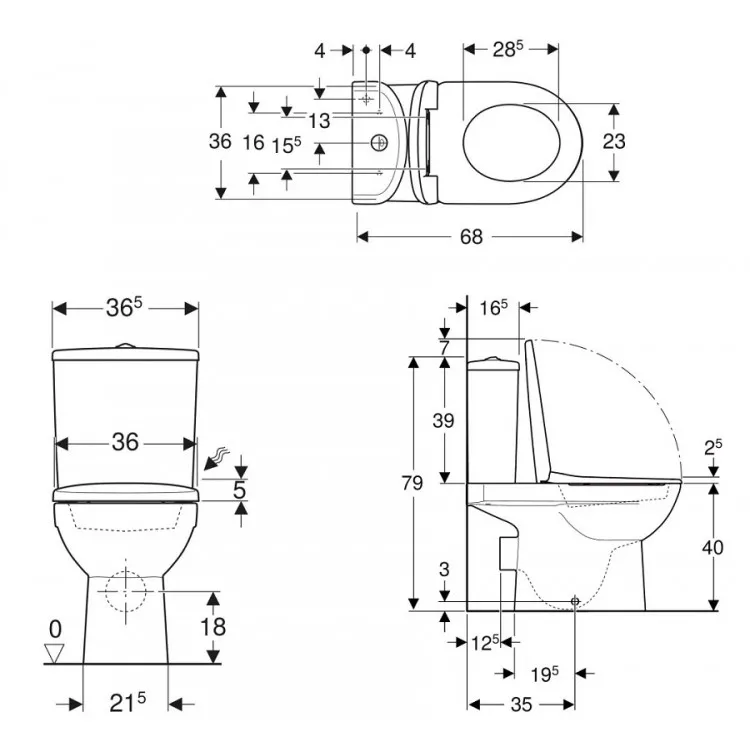 Tualetes pods Geberit Selnova Rimfree ar Soft Close/QR vāku.