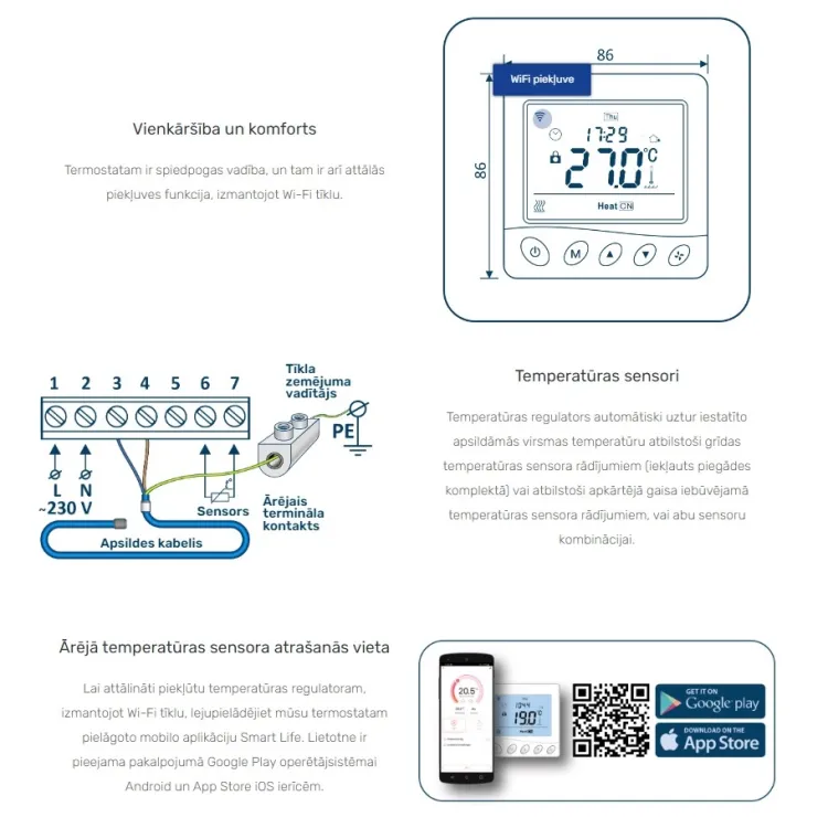 Programmējams elektroniskais termoregulators  ar Wi-Fi Grand Meyer W390