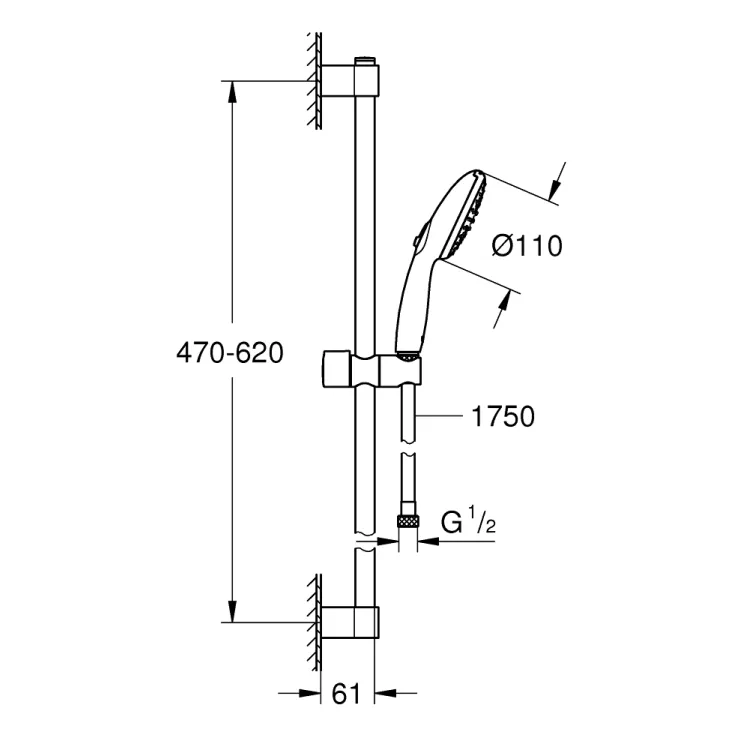 Dušas komplekts Grohe Tempesta 110, melns matēts