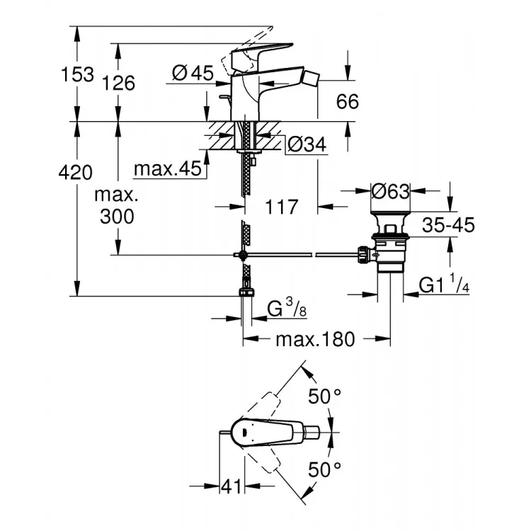 Bidē maisītājs Grohe BauEdge New, 23331001
