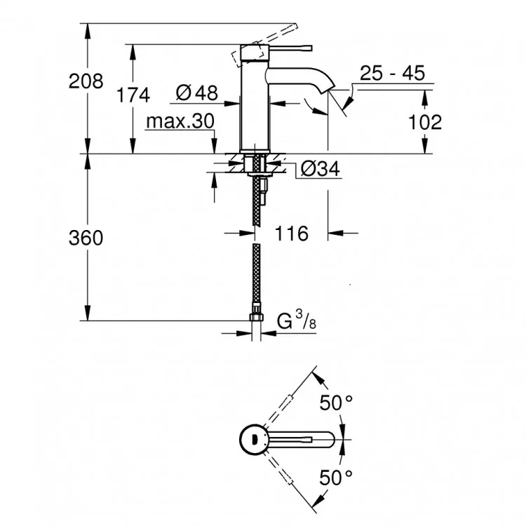 Izlietnes maisītājs Grohe Essence S, phantom black