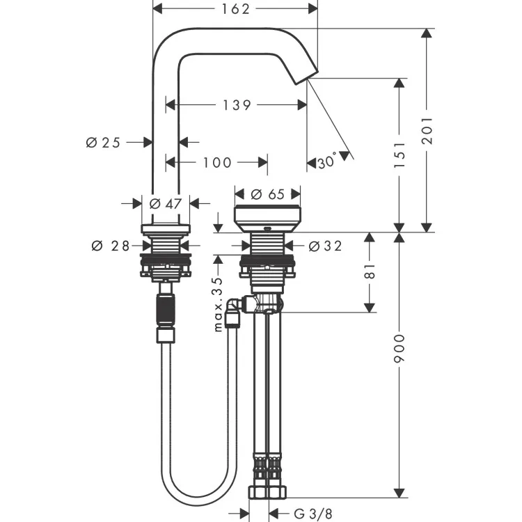 Izlietnes maisītājs 2 daļīgs Hansgrohe Tecturis S 150 CoolStart, melns matēts