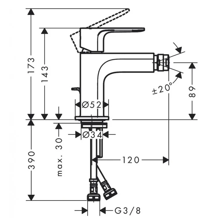 Bidē maisītājs Hansgrohe Rebris E, melns 72211670
