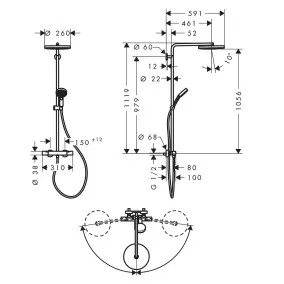 Termostata dušas sistēma Hansgrohe Ecostate Fine Pulsify 260 1 jet, 24236700