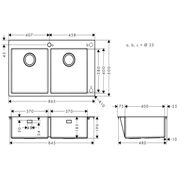 Virtuves izlietne Hansgrohe S711-F765 865x500mm, stainless steel