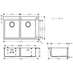 Virtuves izlietne Hansgrohe S712-F765 865x500mm, stainless steel