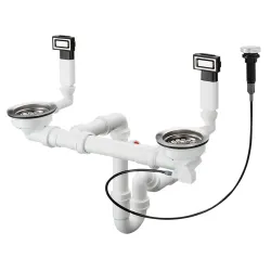 Hansgrohe Dubultās virtuves izlietnes sifons ar pārplūdi un Pop-Up izplūdi D15-11