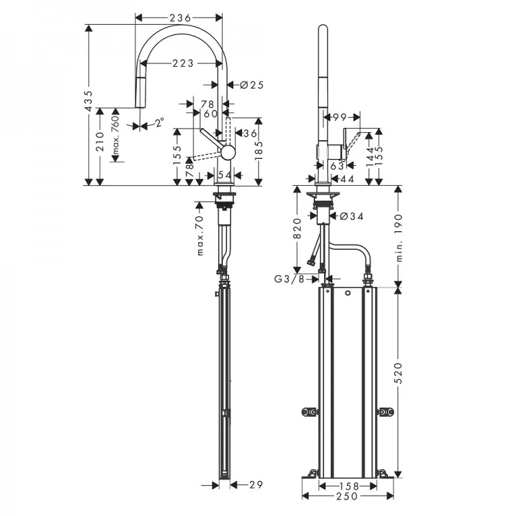 Virtuves izlietnes maisītājs ar izvelkamu izteku Hansgrohe Talis M54 ar sBox, 72803670