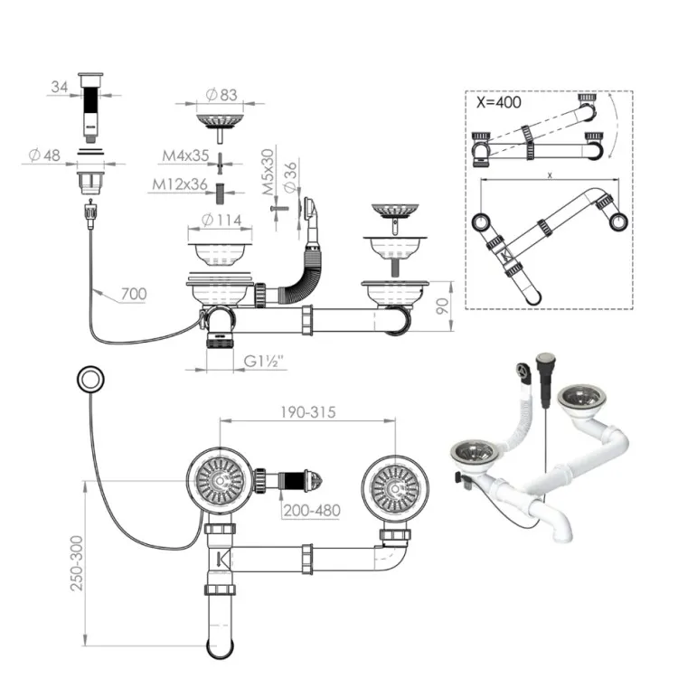 Helika AQL-003V Push-button strainer automātiskais virtuves izlietnes ventilis