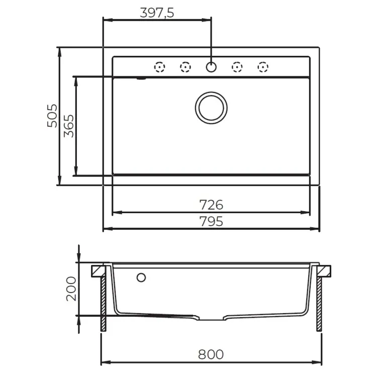 Virtuves izlietne HELIKA QUADRO 795x505 mm, SQQ103W-220