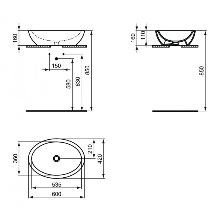 Vannas istabas uzliekamā izlietne Ideal Standard STRADA O 60x42cm, melna matēta K0784V3