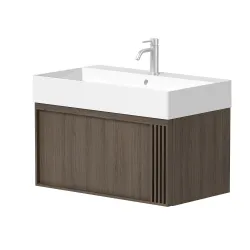 Vannas istabas skapītis ar izlietni Kame SOLE 80.5x46.5cm, rievota fasāde,dūmota ozolkoka finierējums