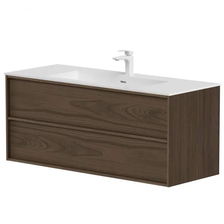 Vannas istabas skapītis ar izlietni Kame HOME Corian 120x46cm, brūns ozolkoka finierējums