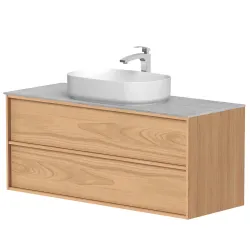 Vannas istabas skapītis ar izlietni Kame HOME 120x46cm, dabīgs ozolkoka finierējums