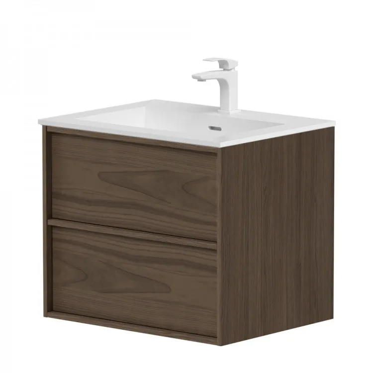 Vannas istabas skapītis ar izlietni Kame HOME Corian 60x46cm, brūns ozolkoka finierējums