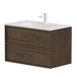 Vannas istabas skapītis ar izlietni Kame HOME Corian 80x46cm, brūns ozolkoka finierējums