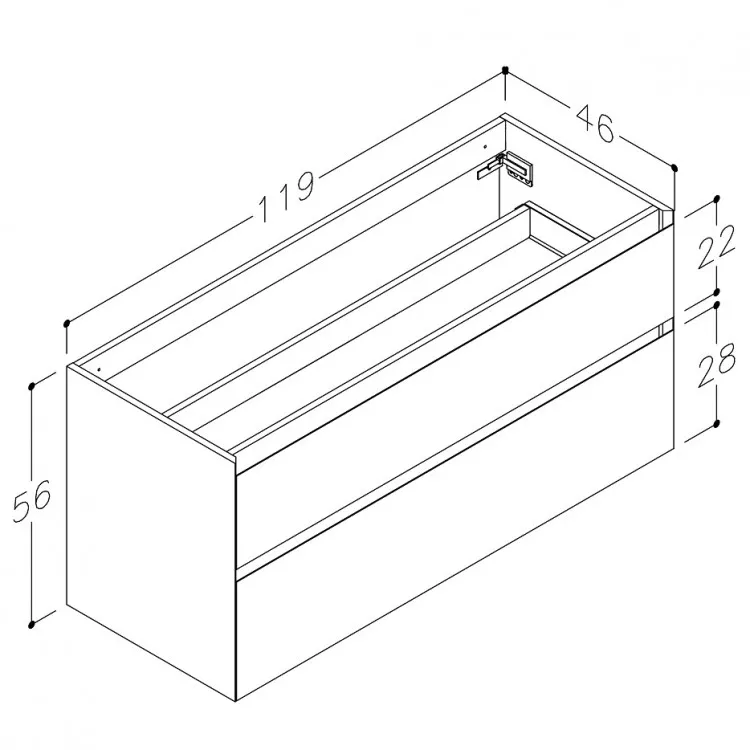 Skapītis zem virsmas Kame Exclusive LOFT 120cm, BUC/12-3DR/D02-LFT