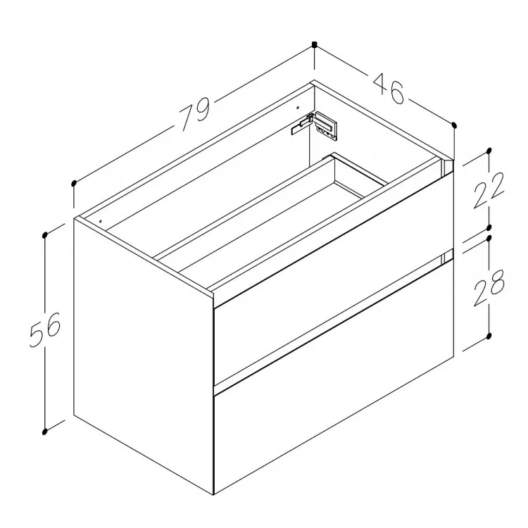Skapītis zem virsmas Kame Exclusive LOFT 80cm, BUC/8-3DR/D13-LFT