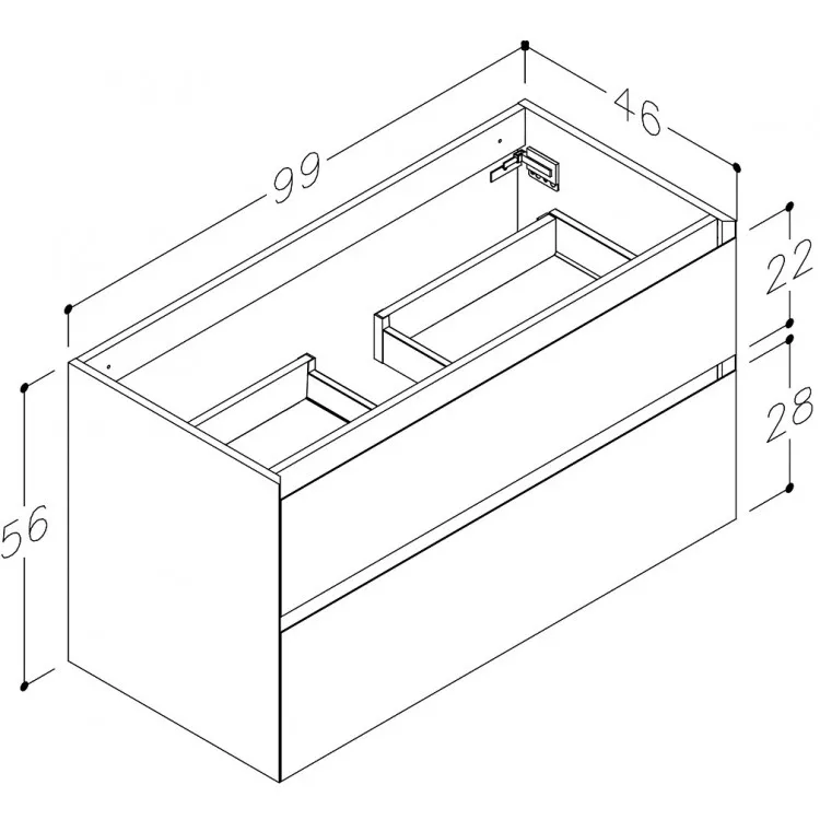 Vannas istabas skapītis izlietnei Kame LOFT 100cm, BU/10-3DR/D15-LFT