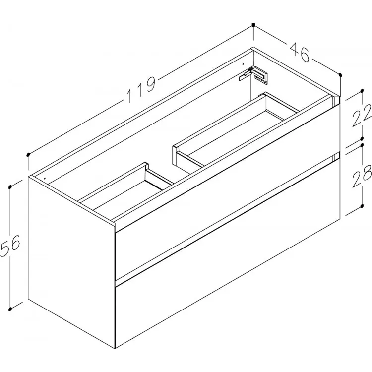 Vannas istabas skapītis izlietnei Kame LOFT 120cm, BU/12-3DR/D02-LFT