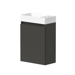 Vannas istabas skapītis ar izlietni Kame MINI baltā krāsā 40cm L/R, matēts grafīts