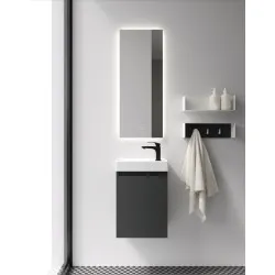 Vannas istabas skapītis ar izlietni Kame MINI baltā krāsā 40cm L/R, matēts grafīts