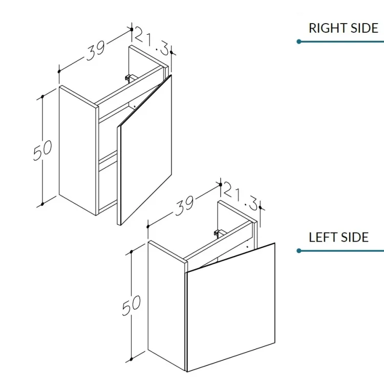 Vannas istabas skapītis ar izlietni Kame MINI baltā krāsā 40cm L/R, matēts grafīts