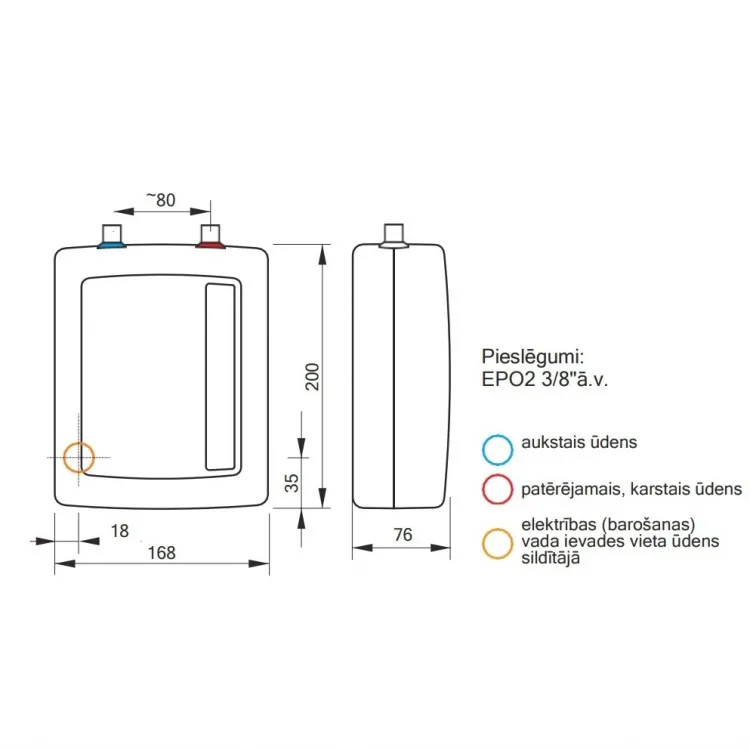 Caurplūdes ūdens sildītājs Kospel  EPO.2-3, 3.5 kW, 230 V