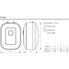 Elektriskais ūdens sildītājs (boileris) Kospel Luna Inox 10 L virs izlietnes POC.G-10