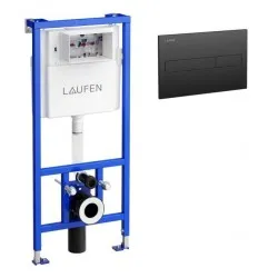 Iebūvējamais rāmis tualetes podam Laufen LIS CW1 WC ar melnu LIS DUO pogu