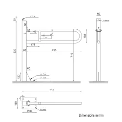 Nofer Invalīdu rokturis paceļams 80cm grīdas, balts 15064.W