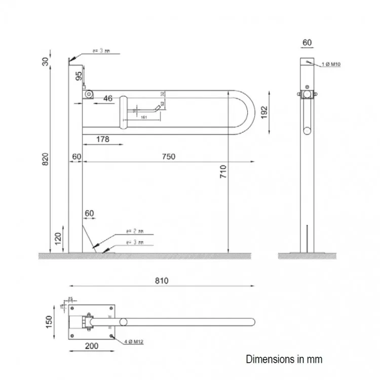 Nofer Invalīdu rokturis paceļams 80cm grīdas, satīns 15064.S