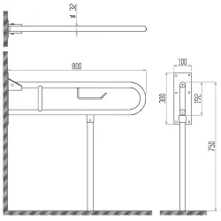 Nofer Invalīdu roku balsts 80cm, paceļams ar balstu, balts 15206.W
