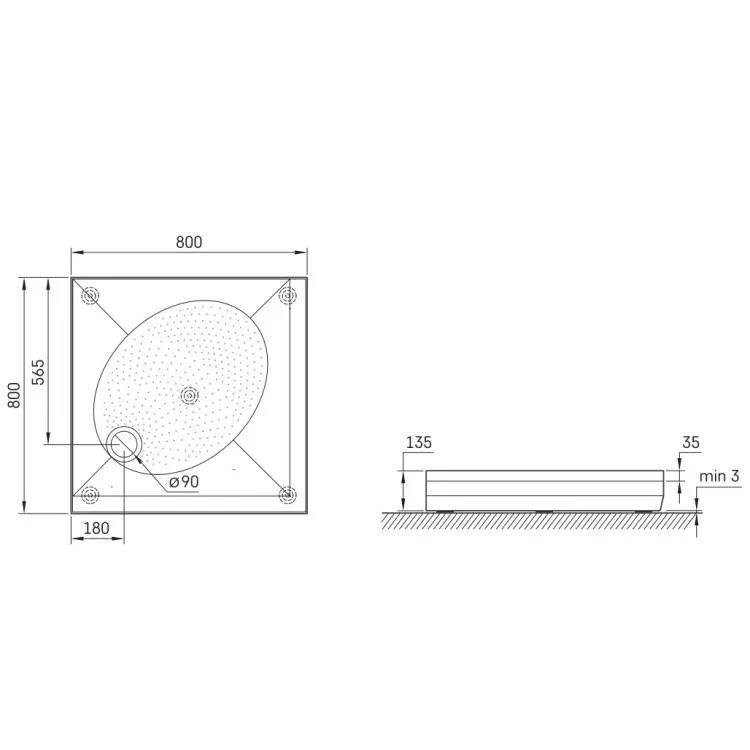 Dušas paliktnis kvadrātveida PAA ART KV 80, 800x800