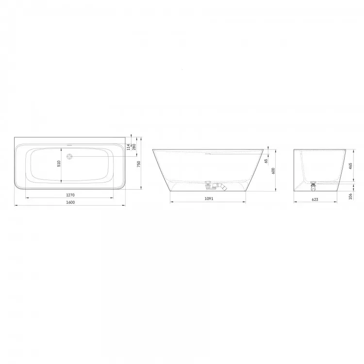 Brīvi stāvoša vanna PAA QUADRO WALL 1600x750,  VAQUAWA/00