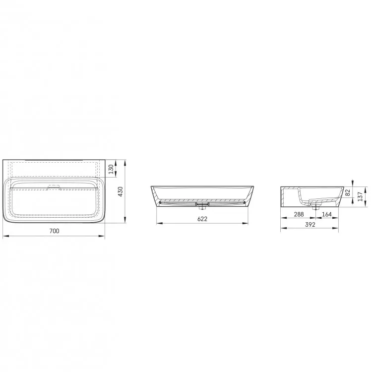 Vannas istabas uzliekamā izlietne PAA QUADRO GRAPHITE 700x430mm, IQUAS/01