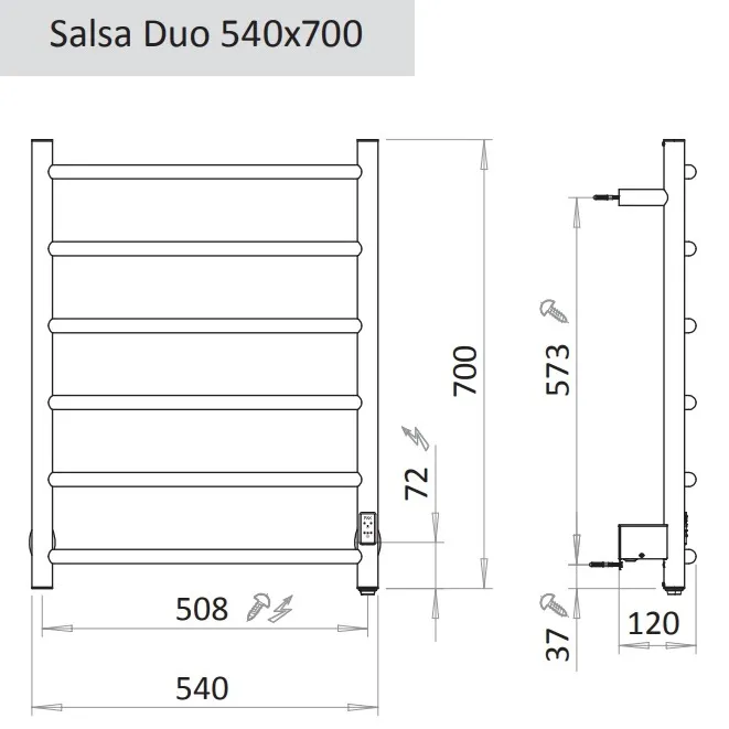 Elektriskais dvieļu žāvētājs PAX Salsa Duo 54x70cm 55W, nerūsējošais tērauds