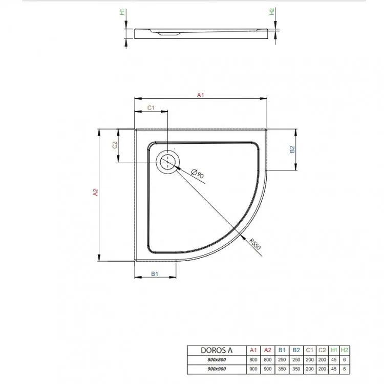 Dušas paliktnis pusapaļš Radaway Doros A 80x80, balts