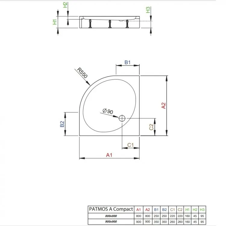 Dušas paliktnis pusapaļš Radaway Patmos A Compact 80x80 ,balts