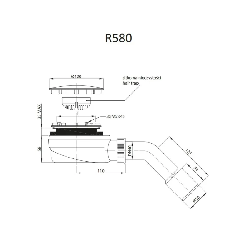 Dušas sifons Radaway D90 R580