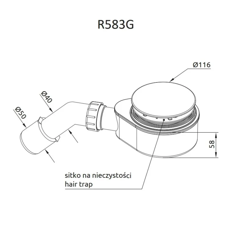 Dušas sifons Radaway D90 R583 Gold
