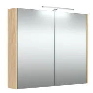 Vannas istabas skapītis ar spoguli un LED apgaismojumu Raguvos Baldai 78.2 cm, gaišs ozols