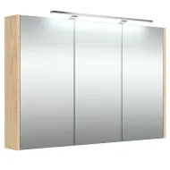 Vannas istabas skapītis ar spoguli un LED apgaismojumu Raguvos Baldai 98.2 cm, gaišs ozols