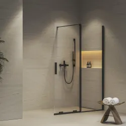 Dušas siena ar bīdāmām durvīm Ravak Walk-In Roll ROWI-100 100x195 cm, melns