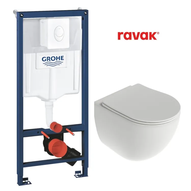 Komplekts Ravak Chrome AquaSpin + Grohe rāmis ar baltu pogu 38722001